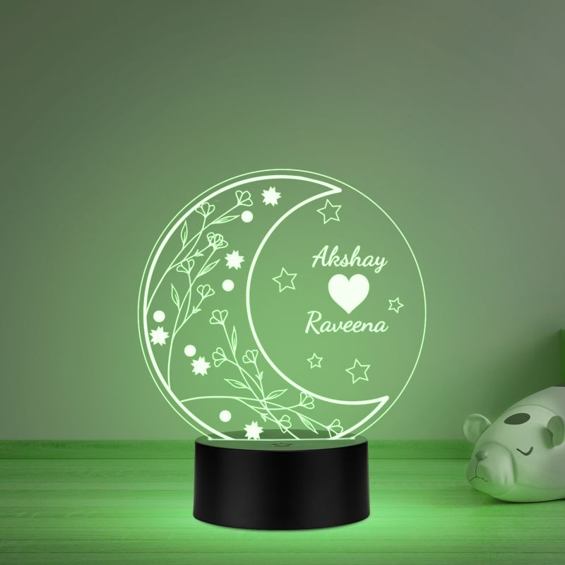 Personalized Couple Name Led Night Lamp with Automatic Color Changing Light Moon Theme Design Anniversary & Birthday Gifts for Couples